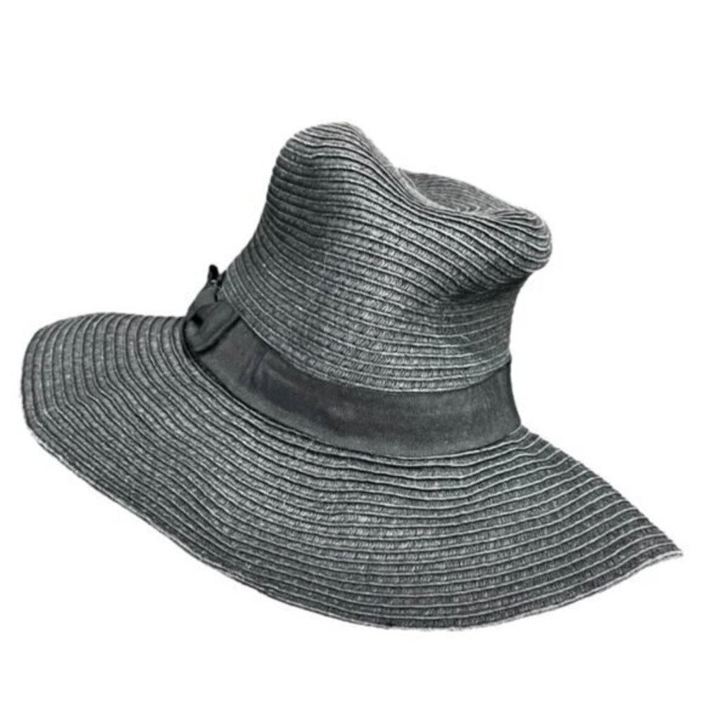 Forever 21 Black Wide Brim Sun Hat Bow Floppy Brim Beach Pool Travel Vacation - Picture 2 of 10